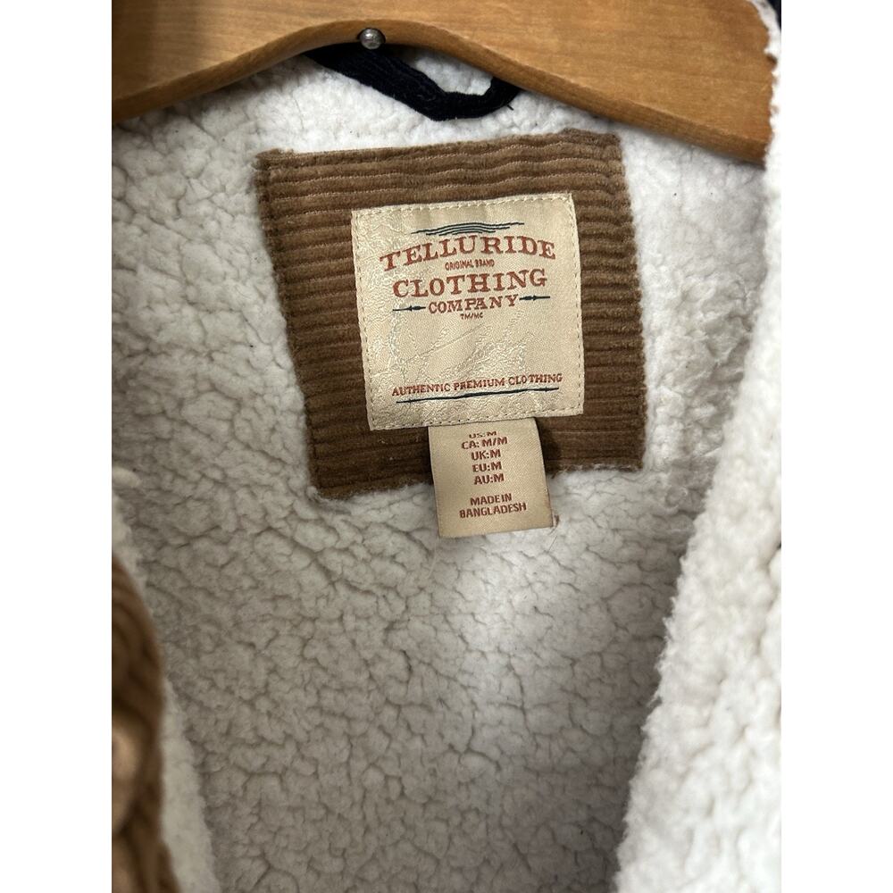 TELLURIDE CAMEL BROWN CORDUROY SHERPA LINED SNAP BUTTON UP JACKET MENS SIZE M - Picture 2 of 9
